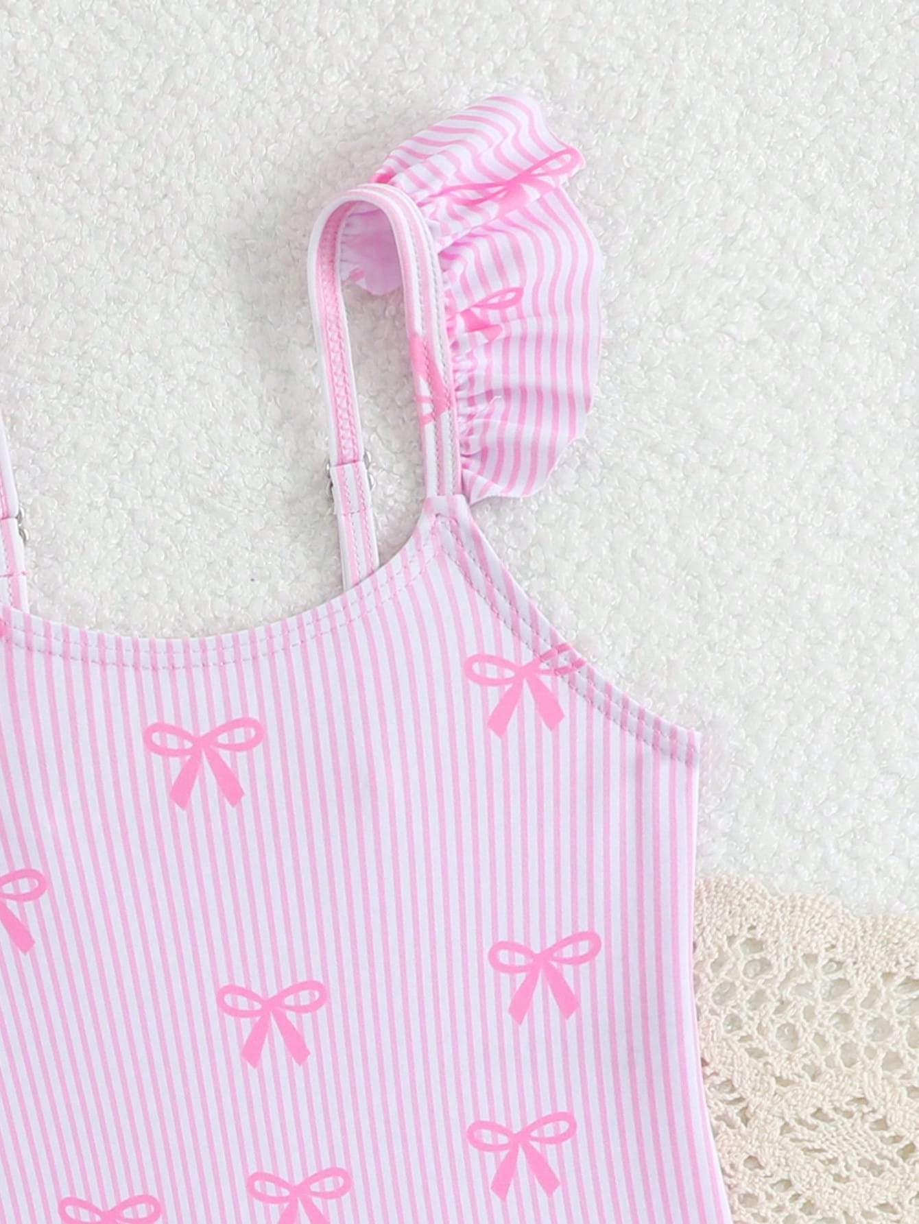 Baby Girls' Holiday One-Piece Swimsuit,Pink Bow Floral Print Beachwear,Elegant Refined Girly Sports,Lively Vibrant Suitable For Swimming,Beach,Pool