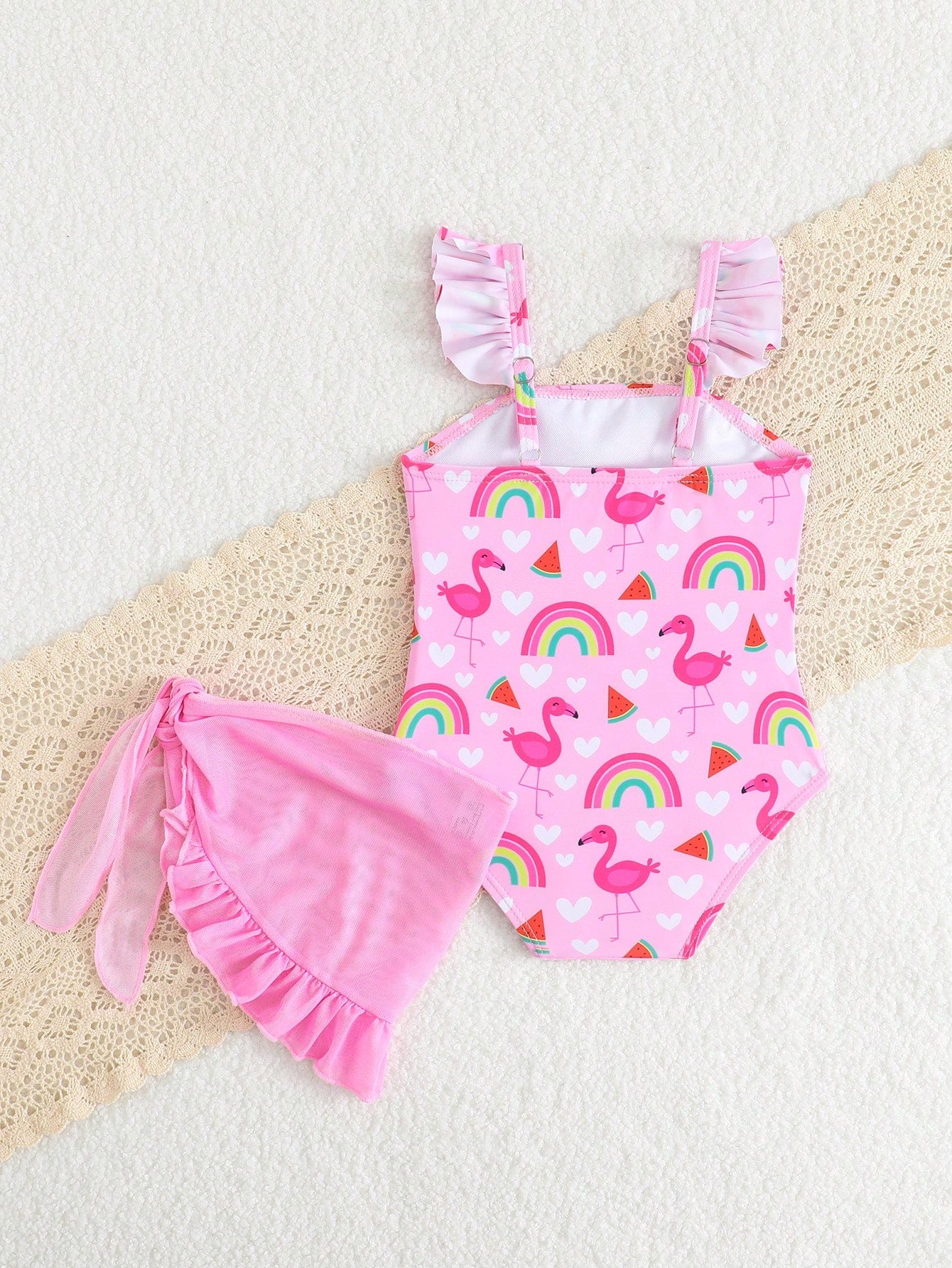 Baby Girls' Holiday One-Piece Swimsuit,Pink Bow Floral Print Beachwear,Elegant Refined Girly Sports,Lively Vibrant Suitable For Swimming,Beach,Pool