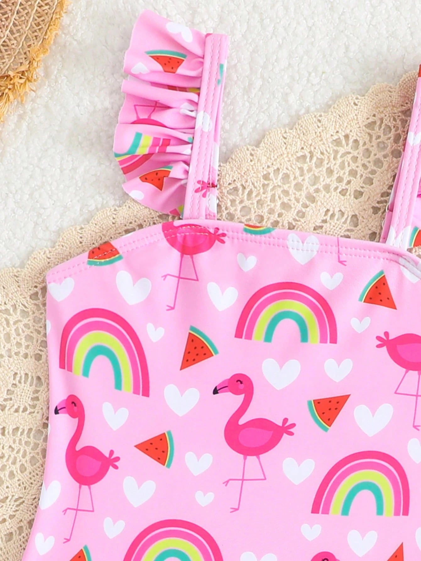 Baby Girls' Holiday One-Piece Swimsuit,Pink Bow Floral Print Beachwear,Elegant Refined Girly Sports,Lively Vibrant Suitable For Swimming,Beach,Pool