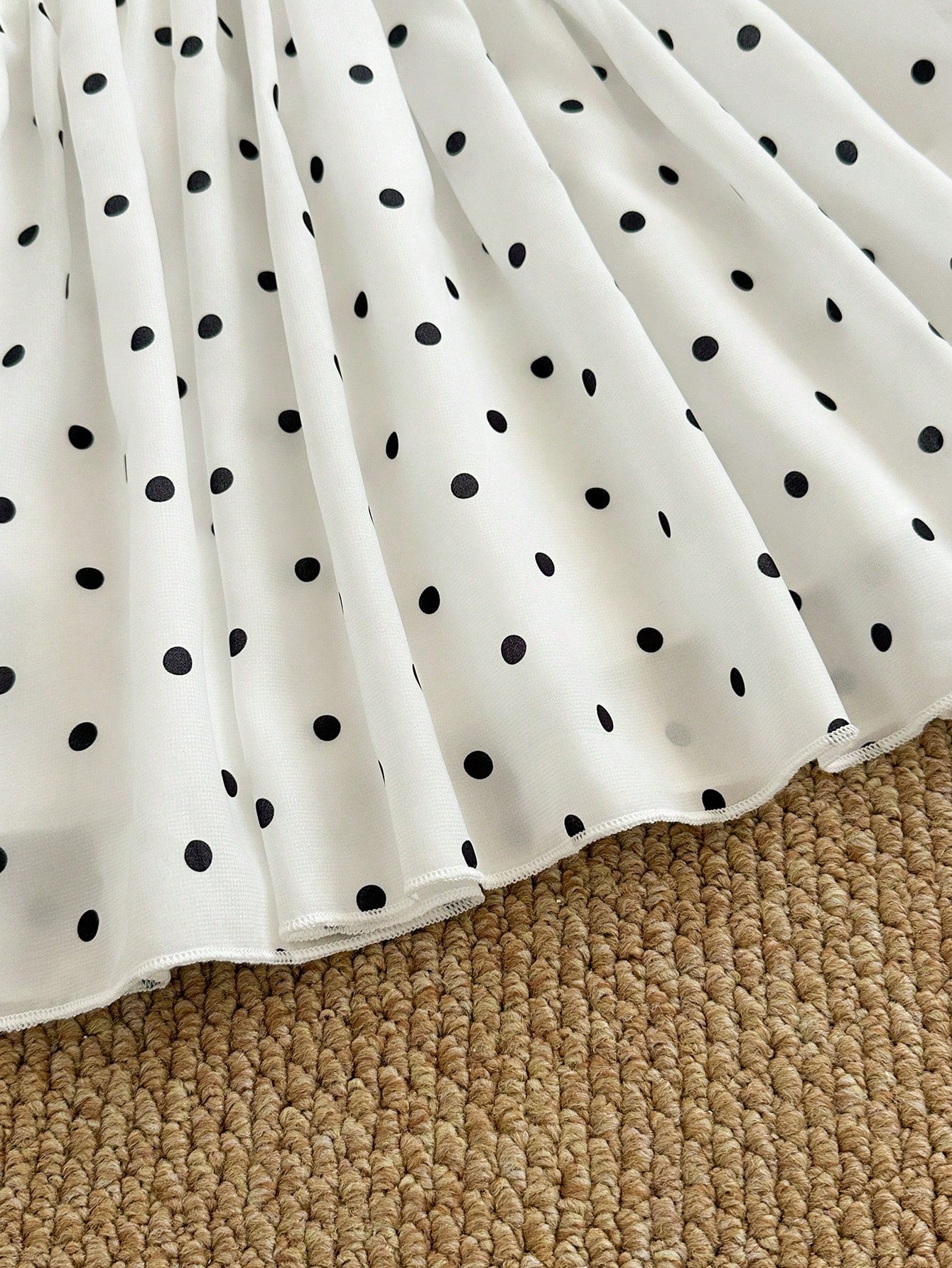 Baby Girls' Versatile Polka Dot Pattern Round Neck Puff Sleeve Dress, Summer