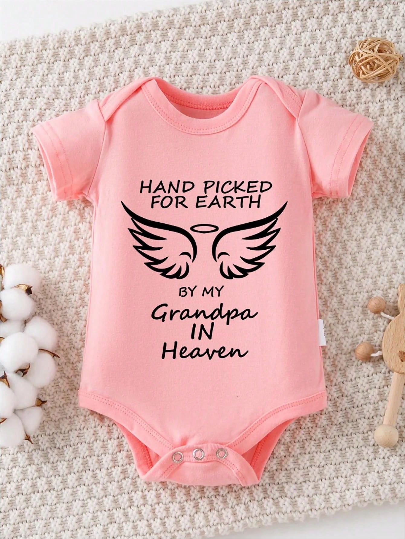 Baby, Hand-Picked By My Grandpa In Heaven, With Letter Prints, Available In Multiple Colors, 100% Cotton, Suitable For Daily Wear