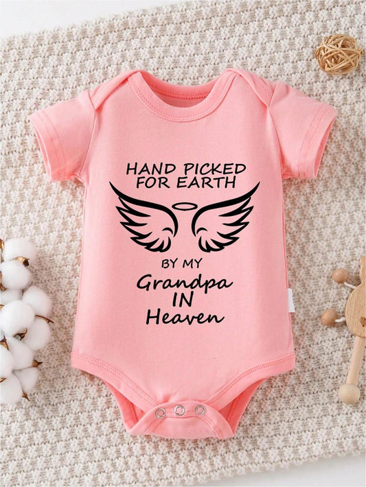 Baby, Hand-Picked By My Grandpa In Heaven, With Letter Prints, Available In Multiple Colors, 100% Cotton, Suitable For Daily Wear