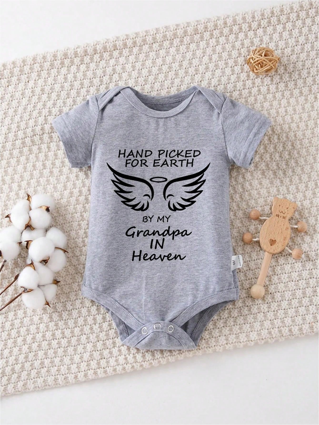 Baby, Hand-Picked By My Grandpa In Heaven, With Letter Prints, Available In Multiple Colors, 100% Cotton, Suitable For Daily Wear