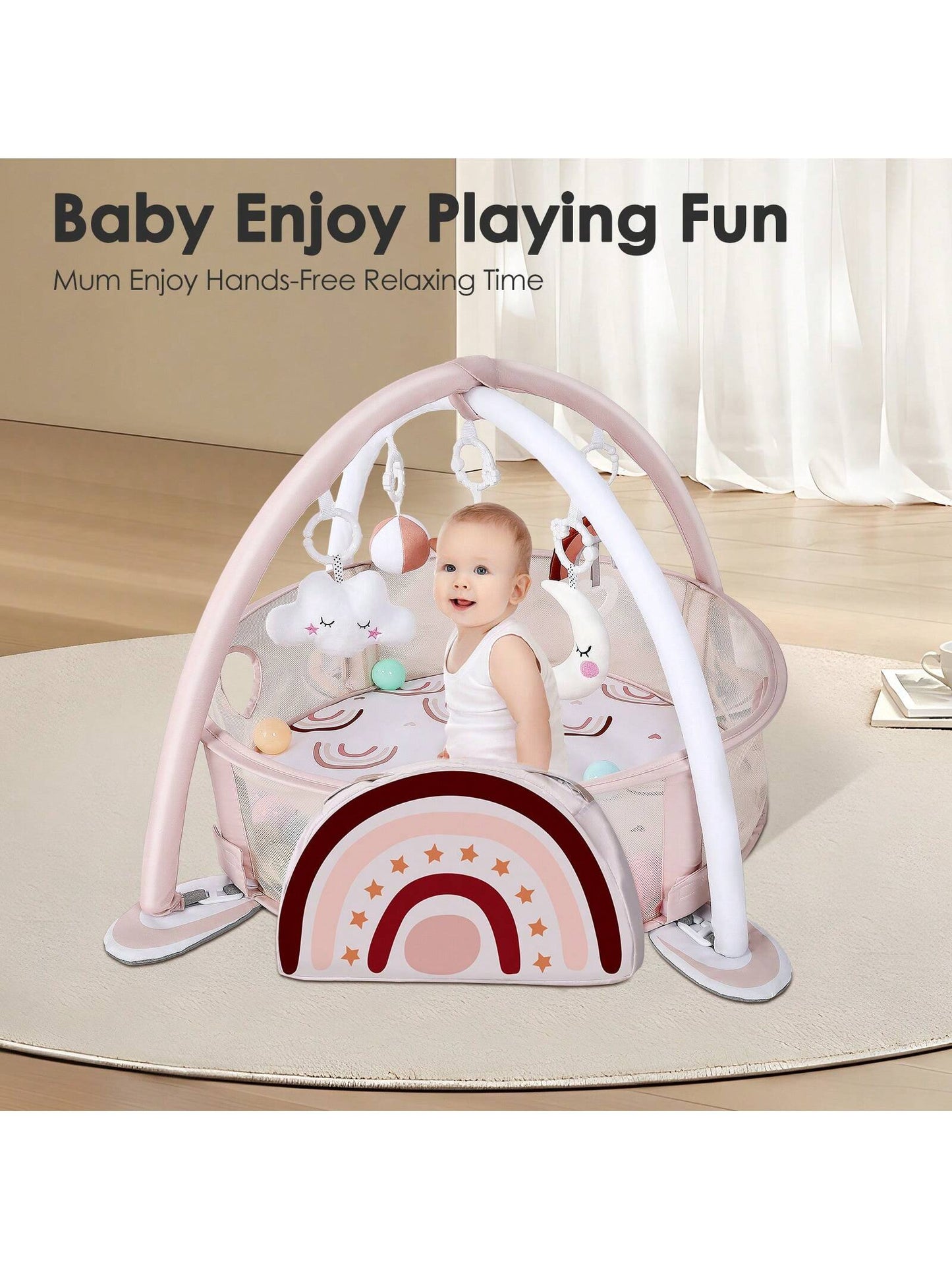 Baby Play Mat Baby Gym,Tummy Time Mat For Floor Activity Gym Ball Pit Including 30 Balls With 5 Infant Learning Sensory Baby Toys BabyActivityGym
