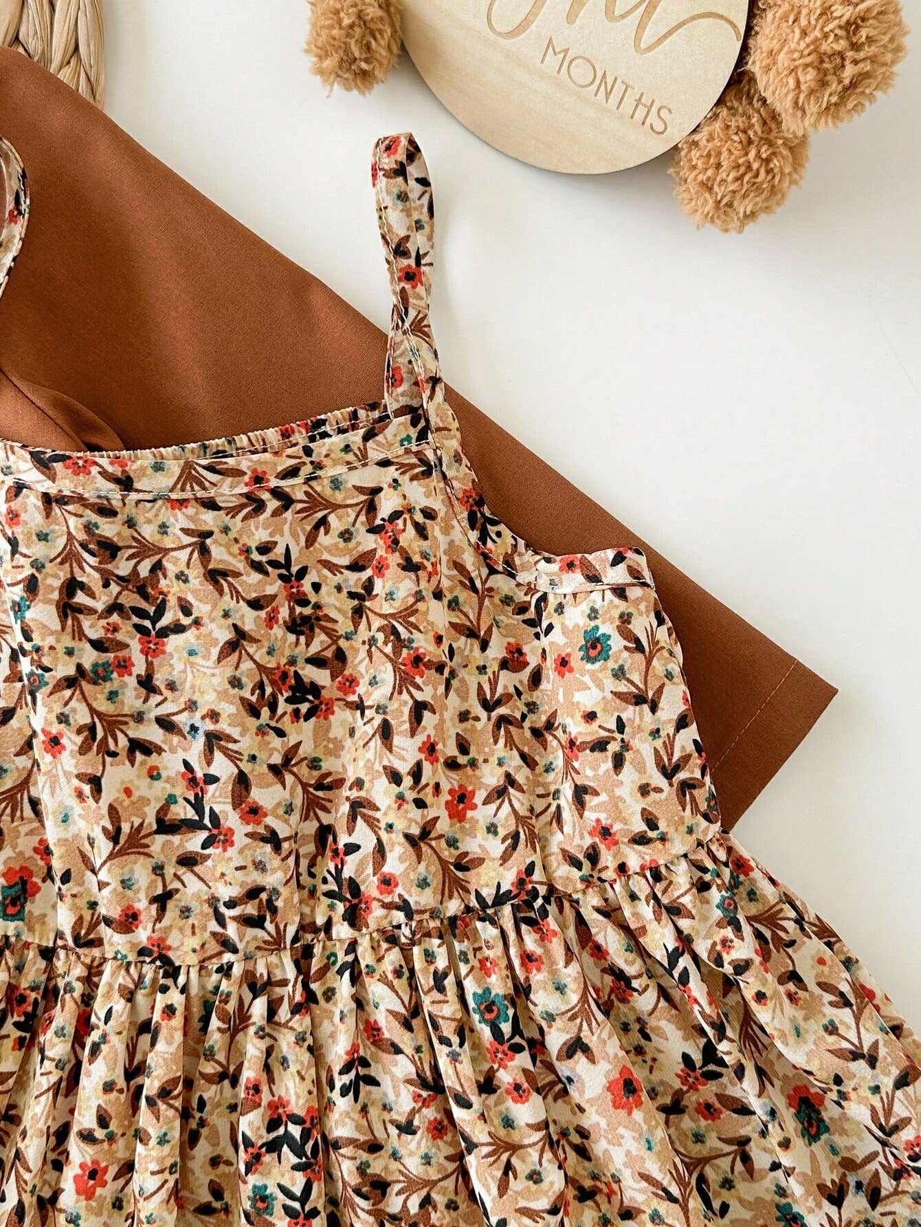 Babygirl Ditsy Floral Casual Camisole Dress&Brown Jacket Set Baby Girl Outfits Toddler Outfit 2pcs Girls Vintage Style Fall Winter