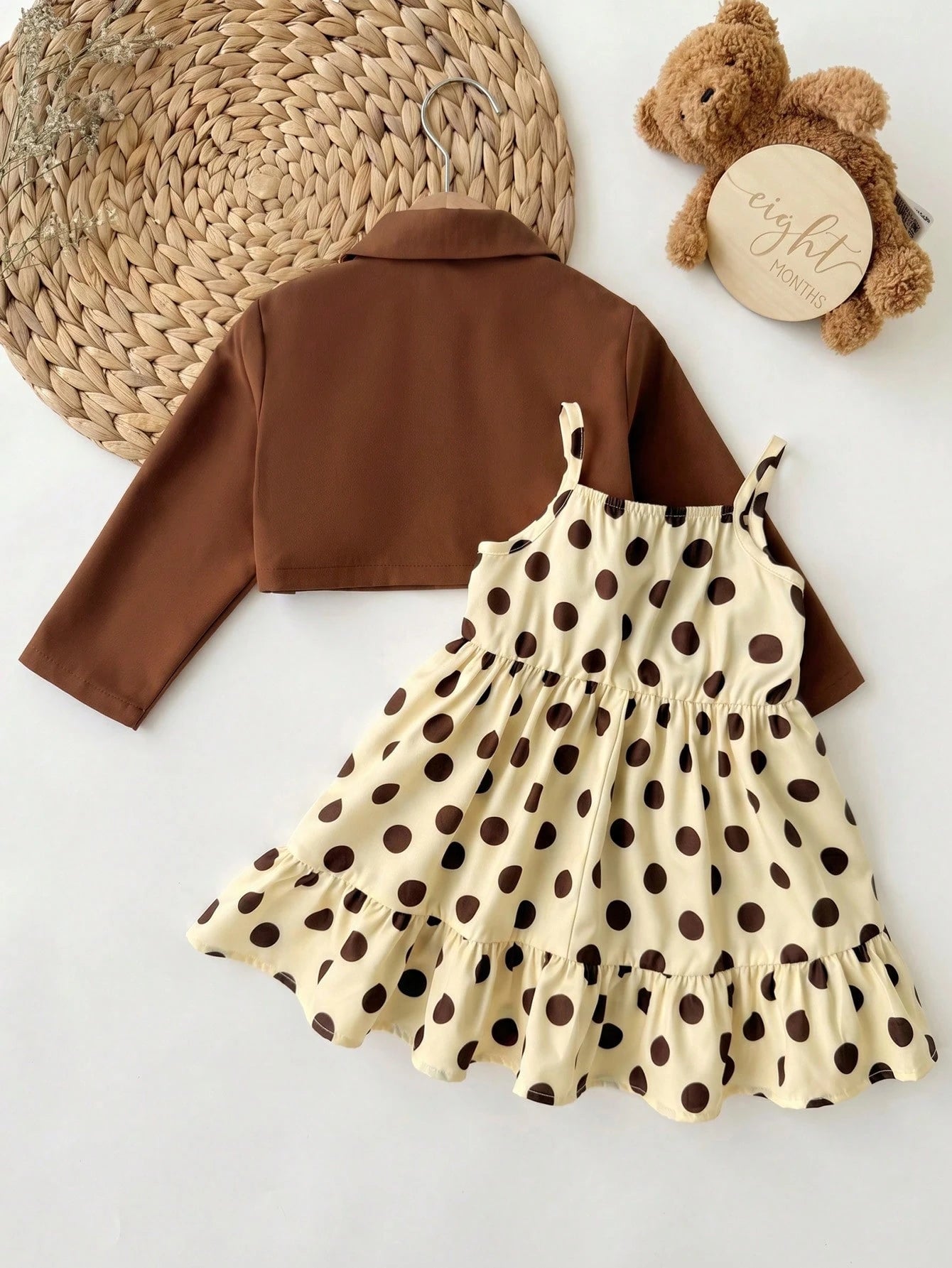 Babygirl Ditsy Floral Casual Camisole Dress&Brown Jacket Set Baby Girl Outfits Toddler Outfit 2pcs Girls Vintage Style Fall Winter
