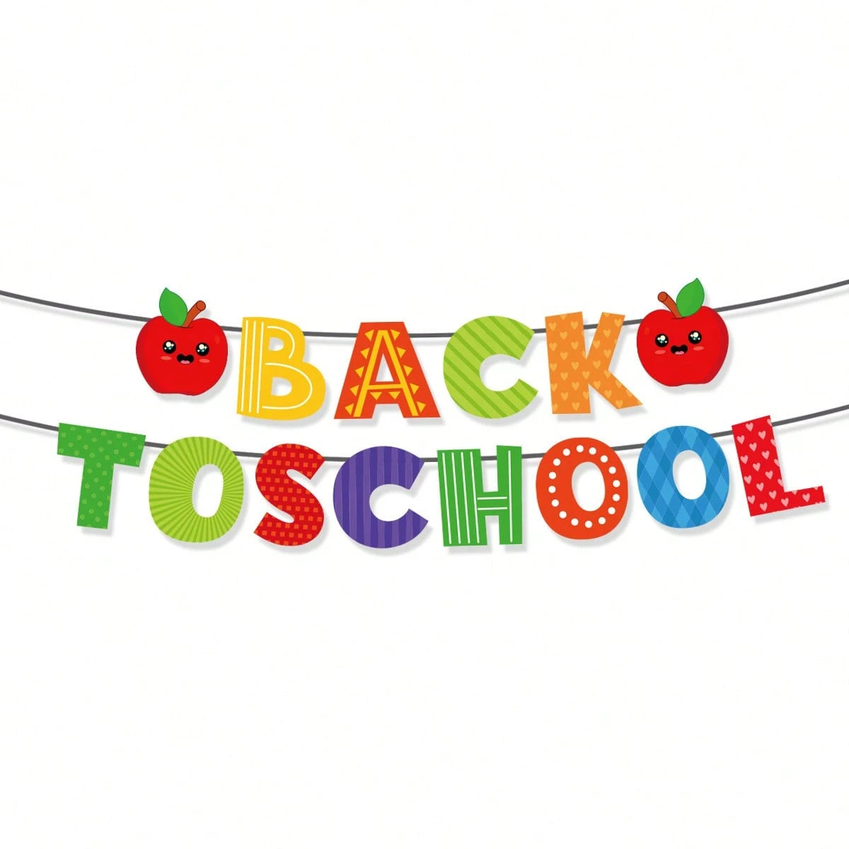 Back To School Student Welcome Paper Bunting Banner With Apple, Pencil, Ruler Print For Classroom Hanging Decoration