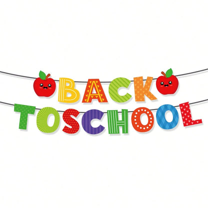 Back To School Student Welcome Paper Bunting Banner With Apple, Pencil, Ruler Print For Classroom Hanging Decoration