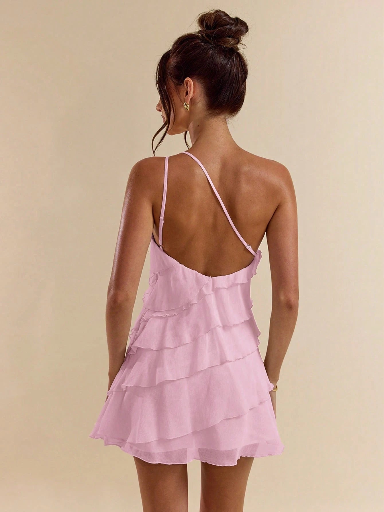 BAE Soft Pink Summer Cute Party Women's Layered Lotus Leaf Cake Mini Dress,Solid Color Beach Vacation Outfits,Night Out Club Cocktail Holiday Clothing