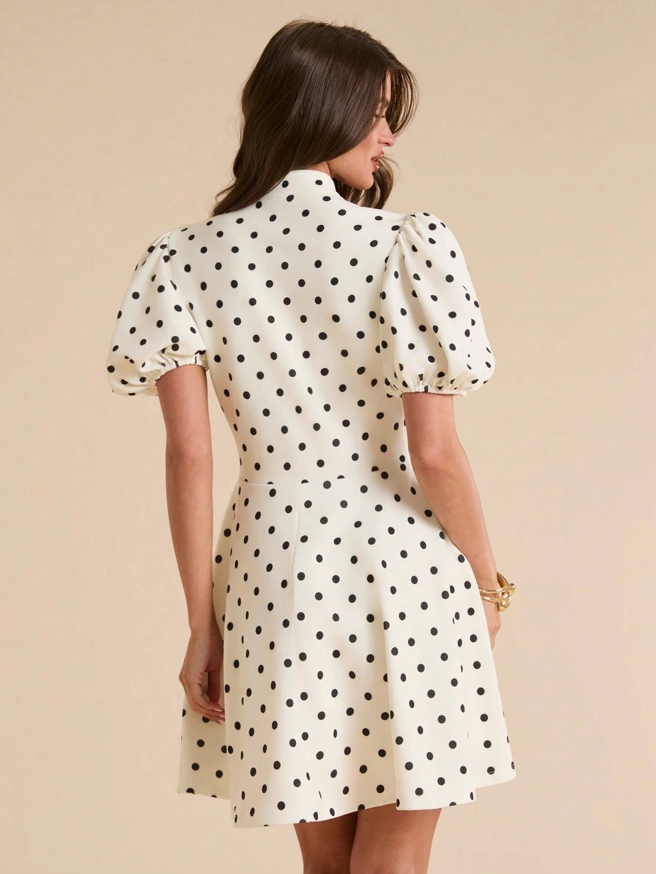 BAE Solid Color Droplet Button Petal Sleeve Waist Cinched Polka Dot Mini Dress For Women, Spring/Summer,Dresses For Women Summer