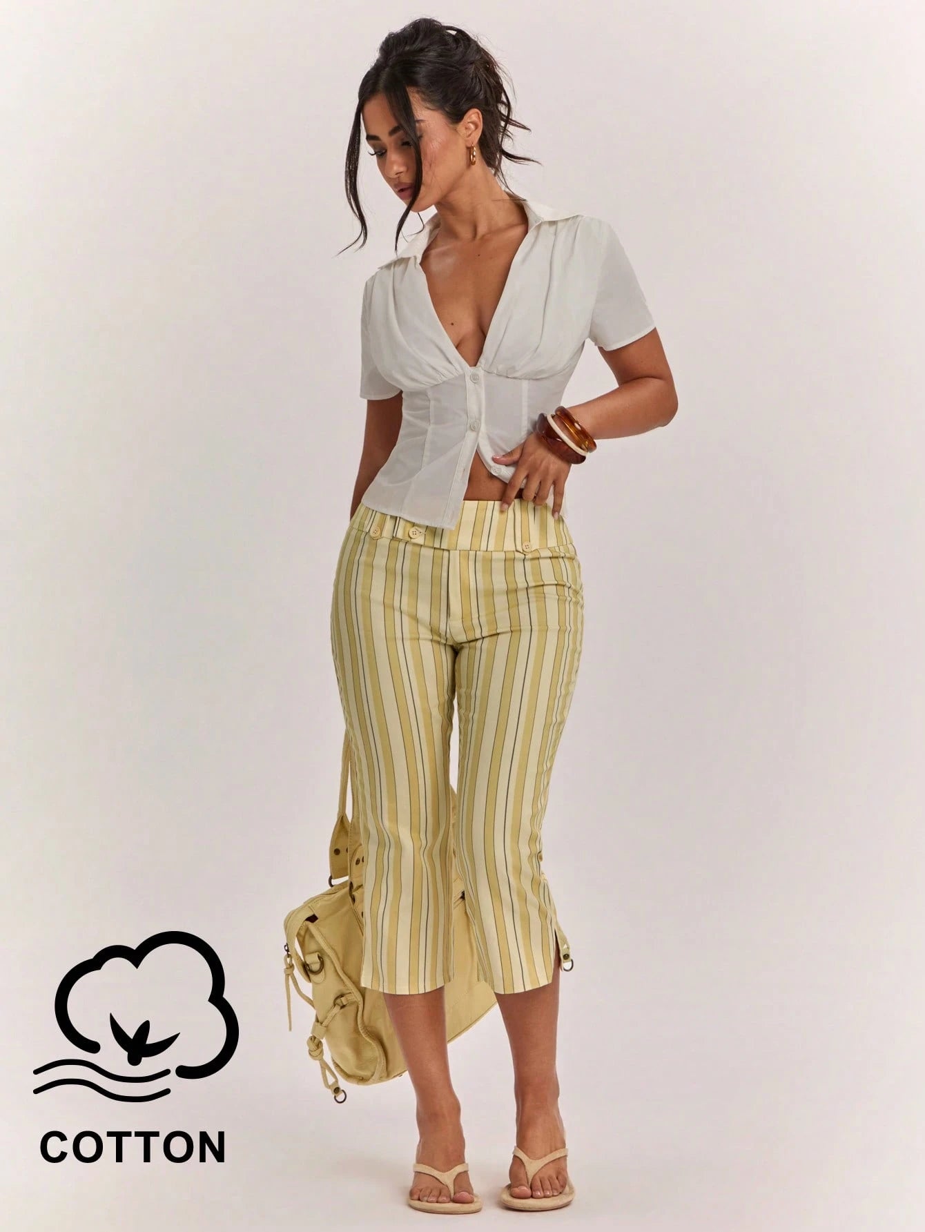BAE Women's Cute Casual Holiday Colorful Striped Low-Waist Slit Capri Pants, Resort Length Outdoor Y2K Style Vintage