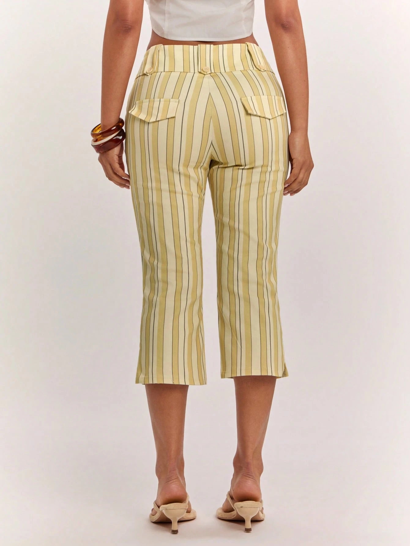 BAE Women's Cute Casual Holiday Colorful Striped Low-Waist Slit Capri Pants, Resort Length Outdoor Y2K Style Vintage