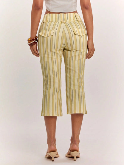 BAE Women's Cute Casual Holiday Colorful Striped Low-Waist Slit Capri Pants, Resort Length Outdoor Y2K Style Vintage