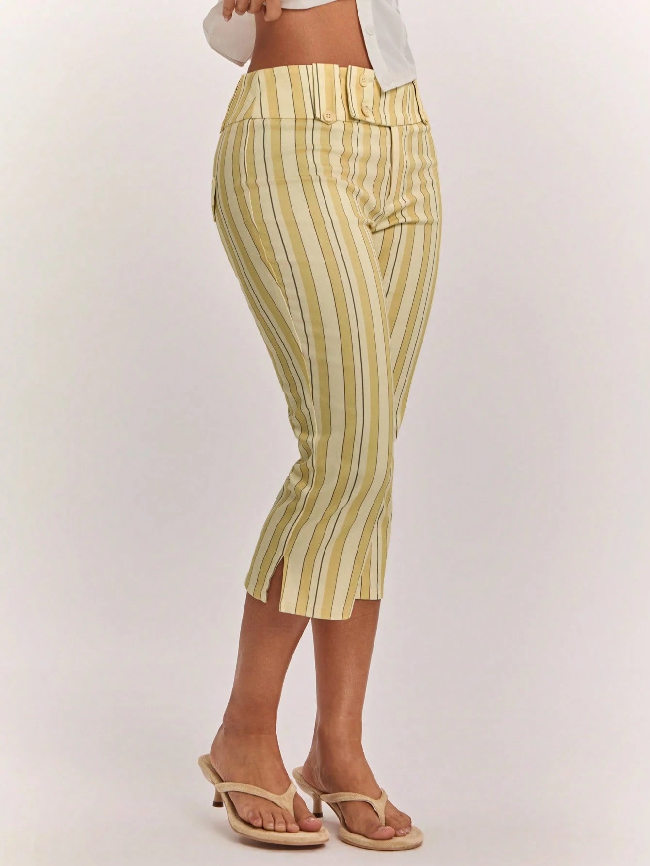 BAE Women's Cute Casual Holiday Colorful Striped Low-Waist Slit Capri Pants, Resort Length Outdoor Y2K Style Vintage
