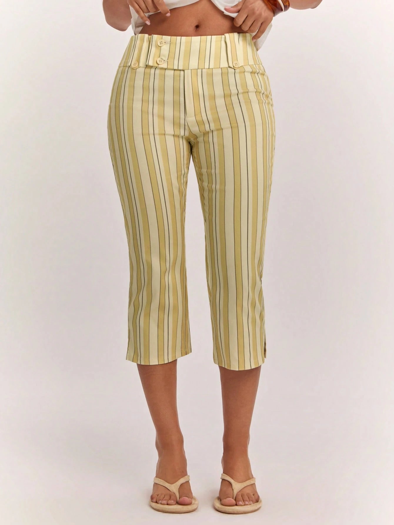 BAE Women's Cute Casual Holiday Colorful Striped Low-Waist Slit Capri Pants, Resort Length Outdoor Y2K Style Vintage