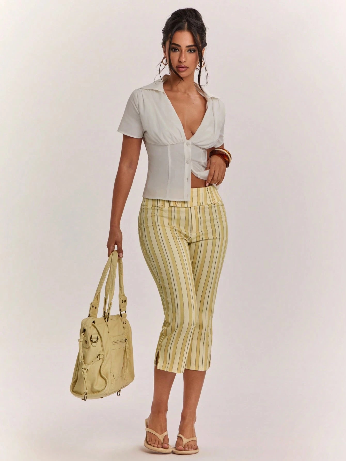 BAE Women's Cute Casual Holiday Colorful Striped Low-Waist Slit Capri Pants, Resort Length Outdoor Y2K Style Vintage