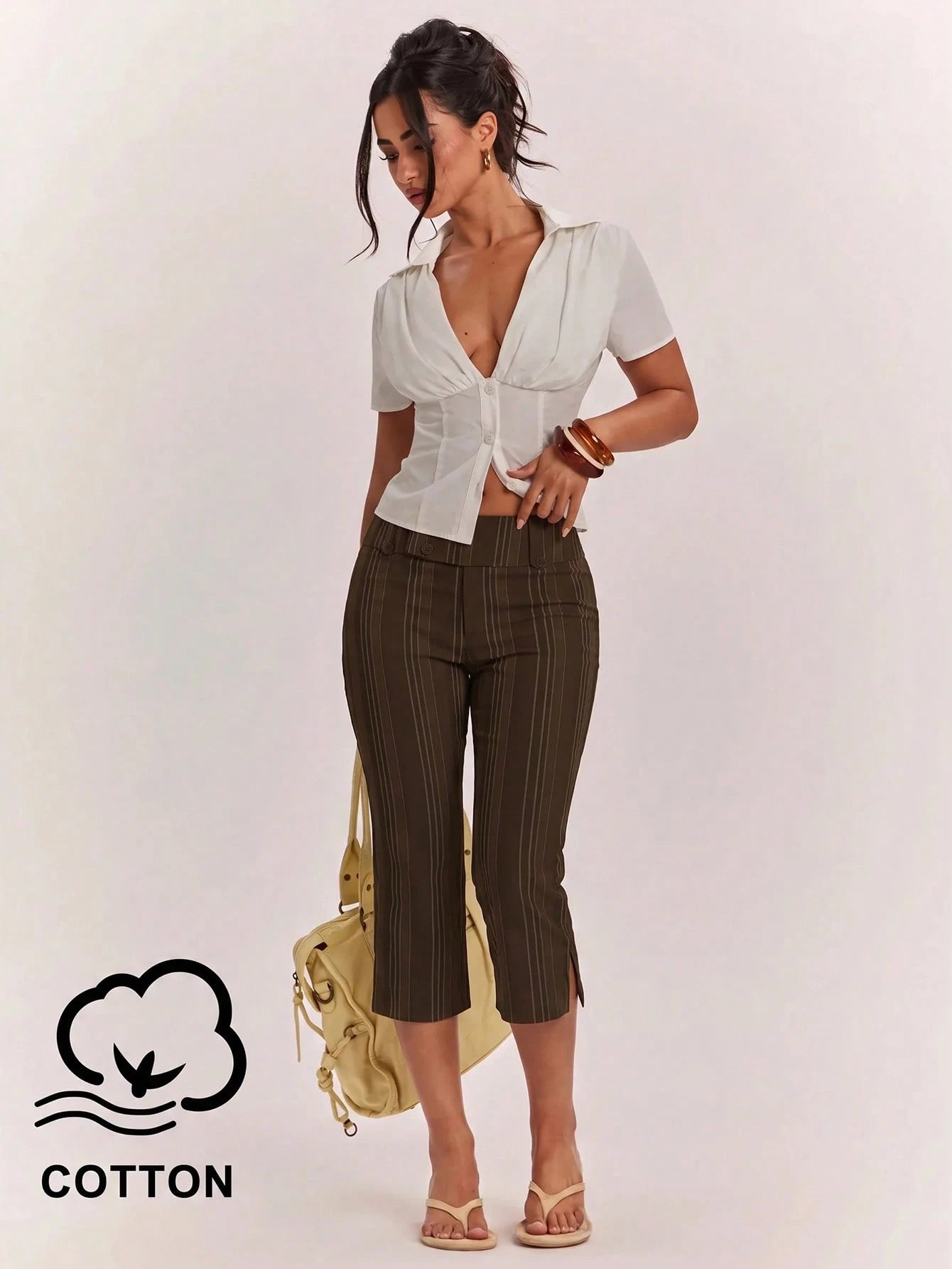 BAE Women's Cute Casual Holiday Colorful Striped Low-Waist Slit Capri Pants, Resort Length Outdoor Y2K Style Vintage