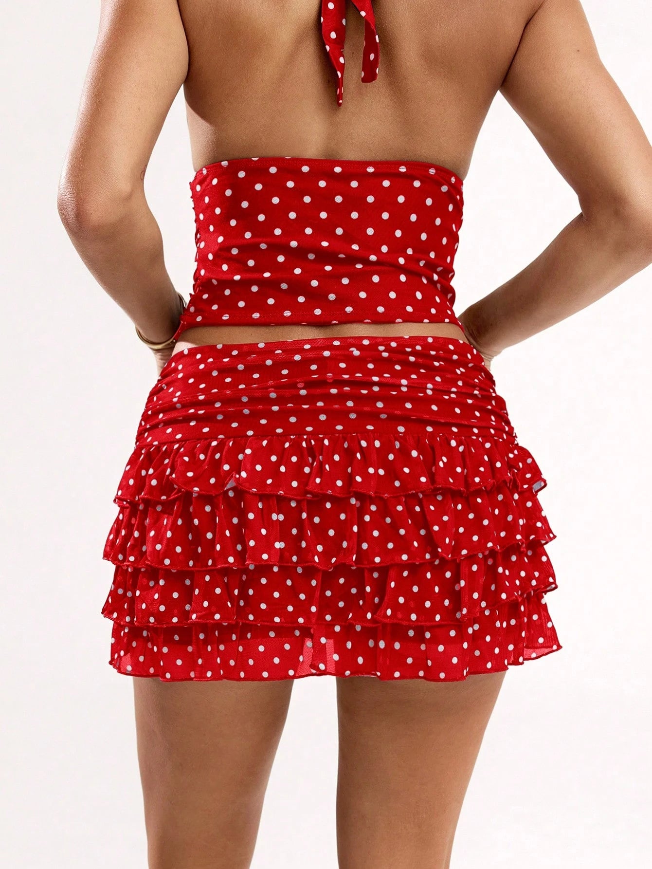 BAE Women's Dot Print Ruched Layered Casual Skirt, Christmas Clothes