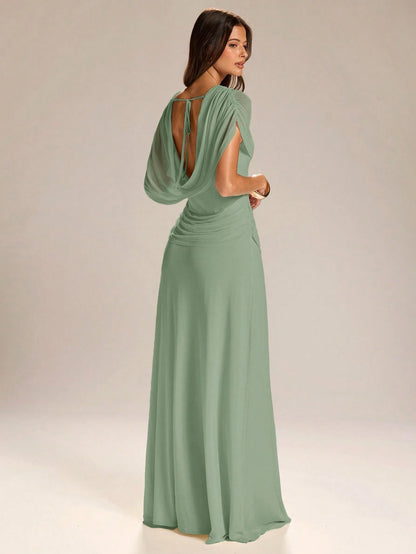 BAE Women's Elegant French Style White Summer Ruched Neck Backless Slit Hem Dress,Apricot Dining Gown For Wedding Guest,Valentine's Day & Garden Parties