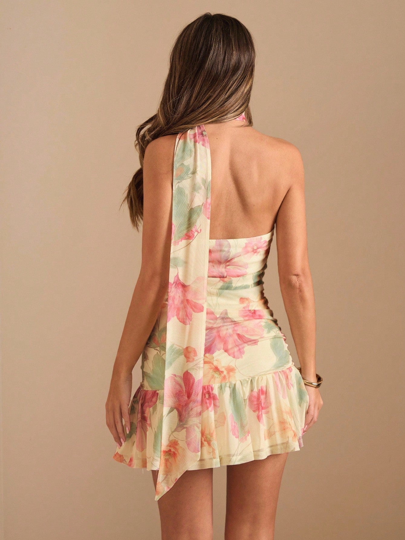 BAE Women's Solid Pale Yellow Tube Ruffled Hem Mini Dress, Dress,Summer Dress Party Night Out Date Night Sexy