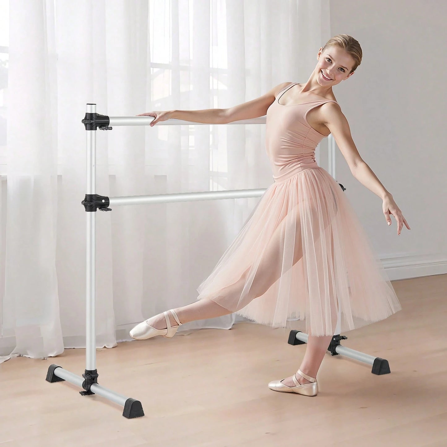 Ballet Barre, 4 Ft Aluminum Double Barre Bar For Home, Freestanding Portable Ballet Stretching Dance Bars, Height Adjustable Anti-Wobble Fitness Studio Equipment, For Pilates Balance Workout