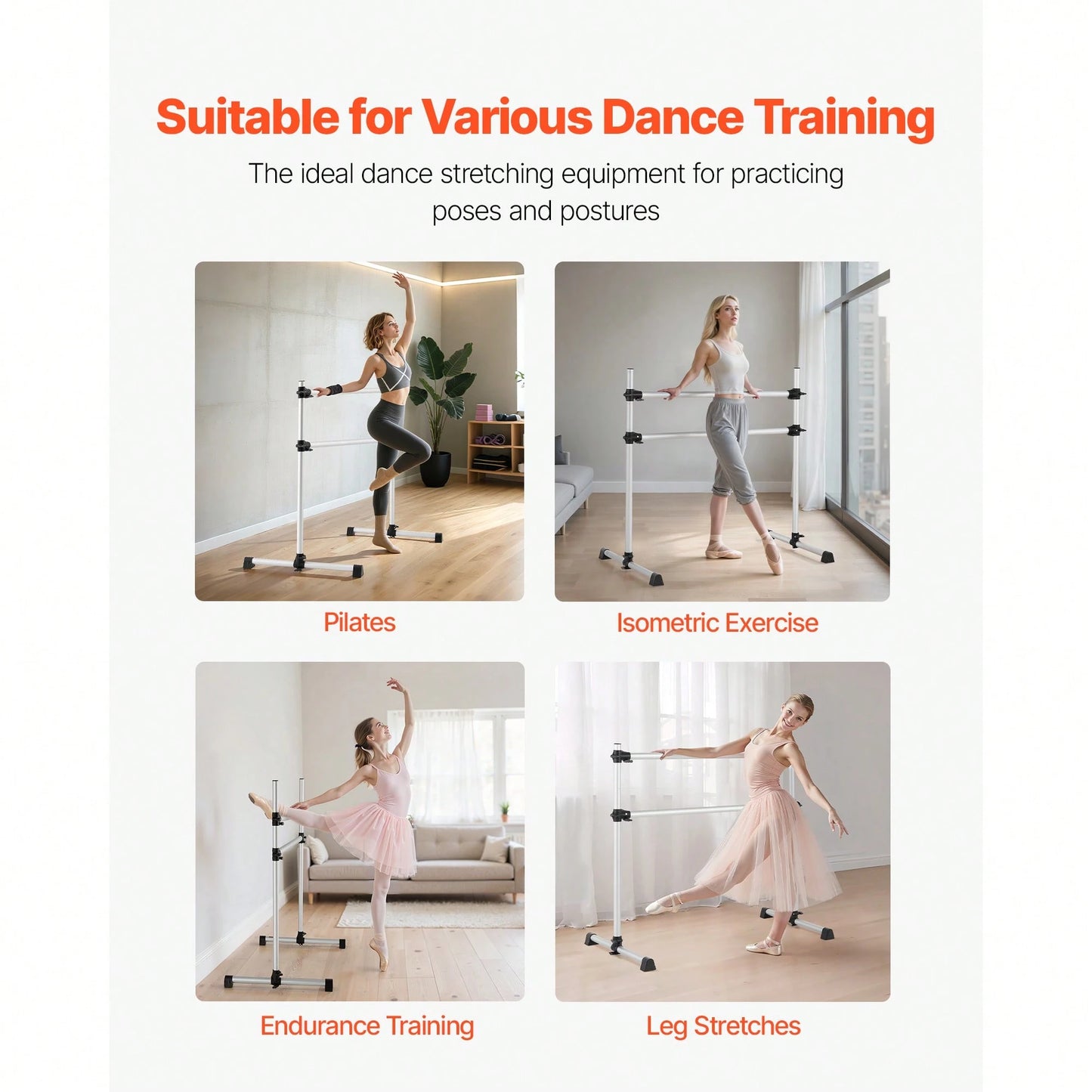 Ballet Barre, 4 Ft Aluminum Double Barre Bar For Home, Freestanding Portable Ballet Stretching Dance Bars, Height Adjustable Anti-Wobble Fitness Studio Equipment, For Pilates Balance Workout