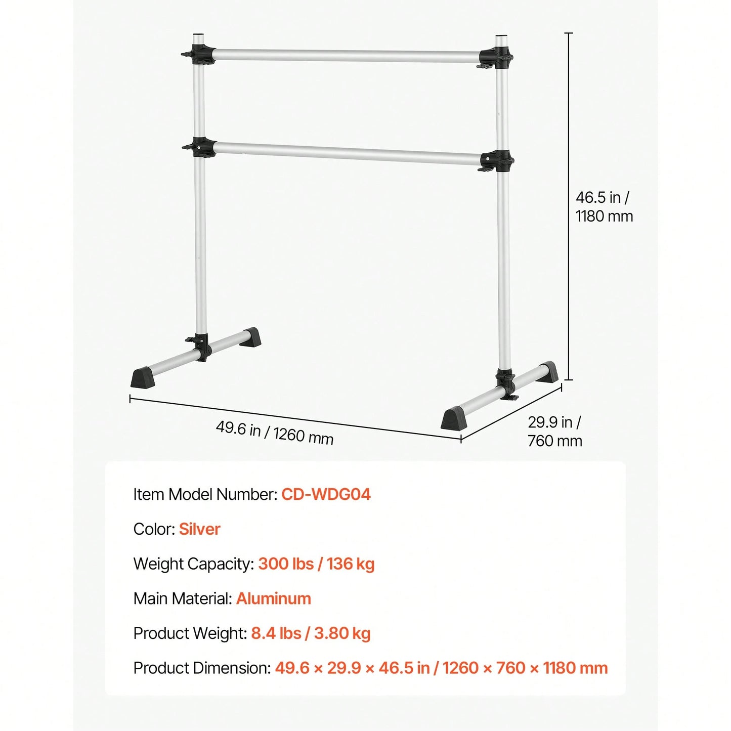 Ballet Barre, 4 Ft Aluminum Double Barre Bar For Home, Freestanding Portable Ballet Stretching Dance Bars, Height Adjustable Anti-Wobble Fitness Studio Equipment, For Pilates Balance Workout