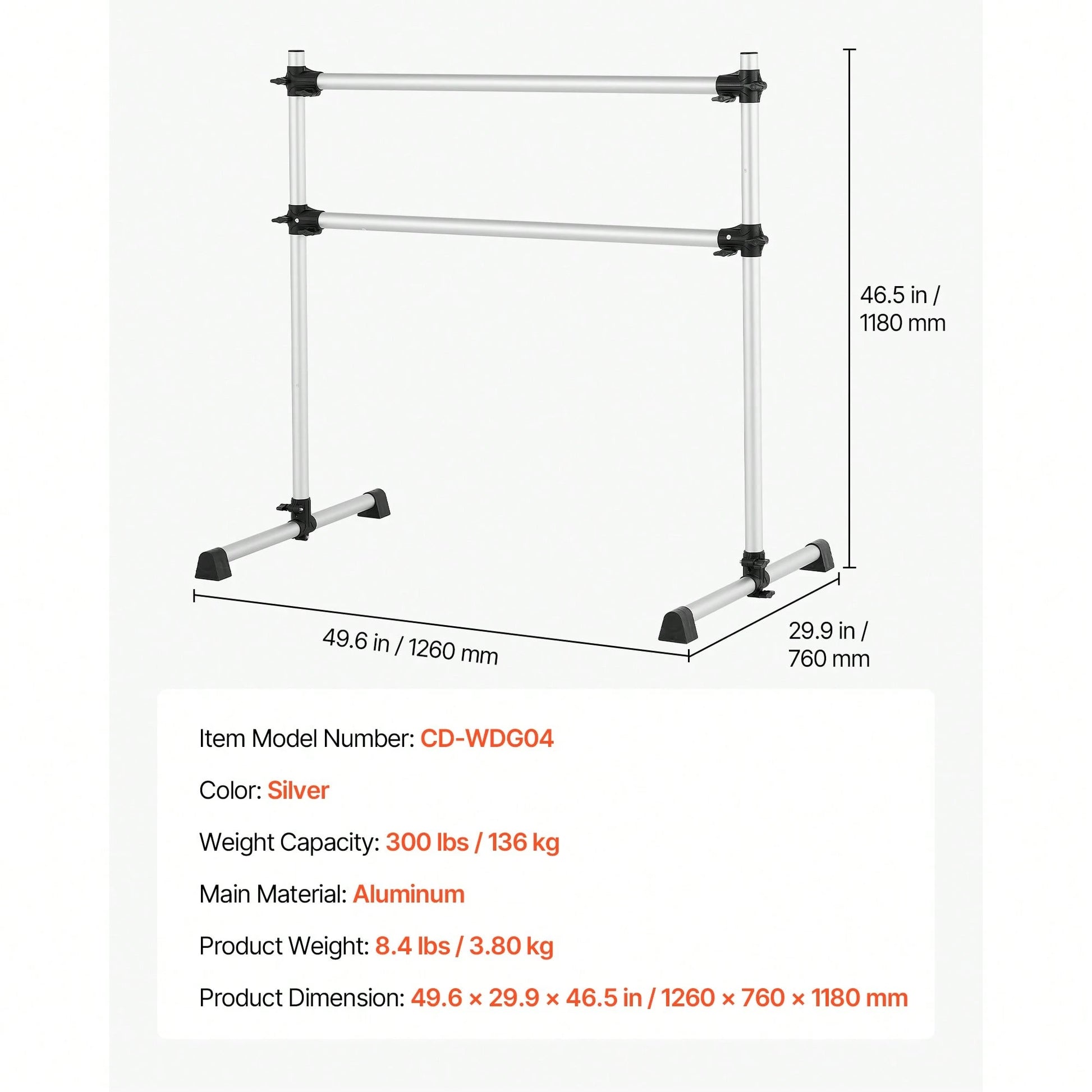 Ballet Barre, 4 Ft Aluminum Double Barre Bar For Home, Freestanding Portable Ballet Stretching Dance Bars, Height Adjustable Anti-Wobble Fitness Studio Equipment, For Pilates Balance Workout