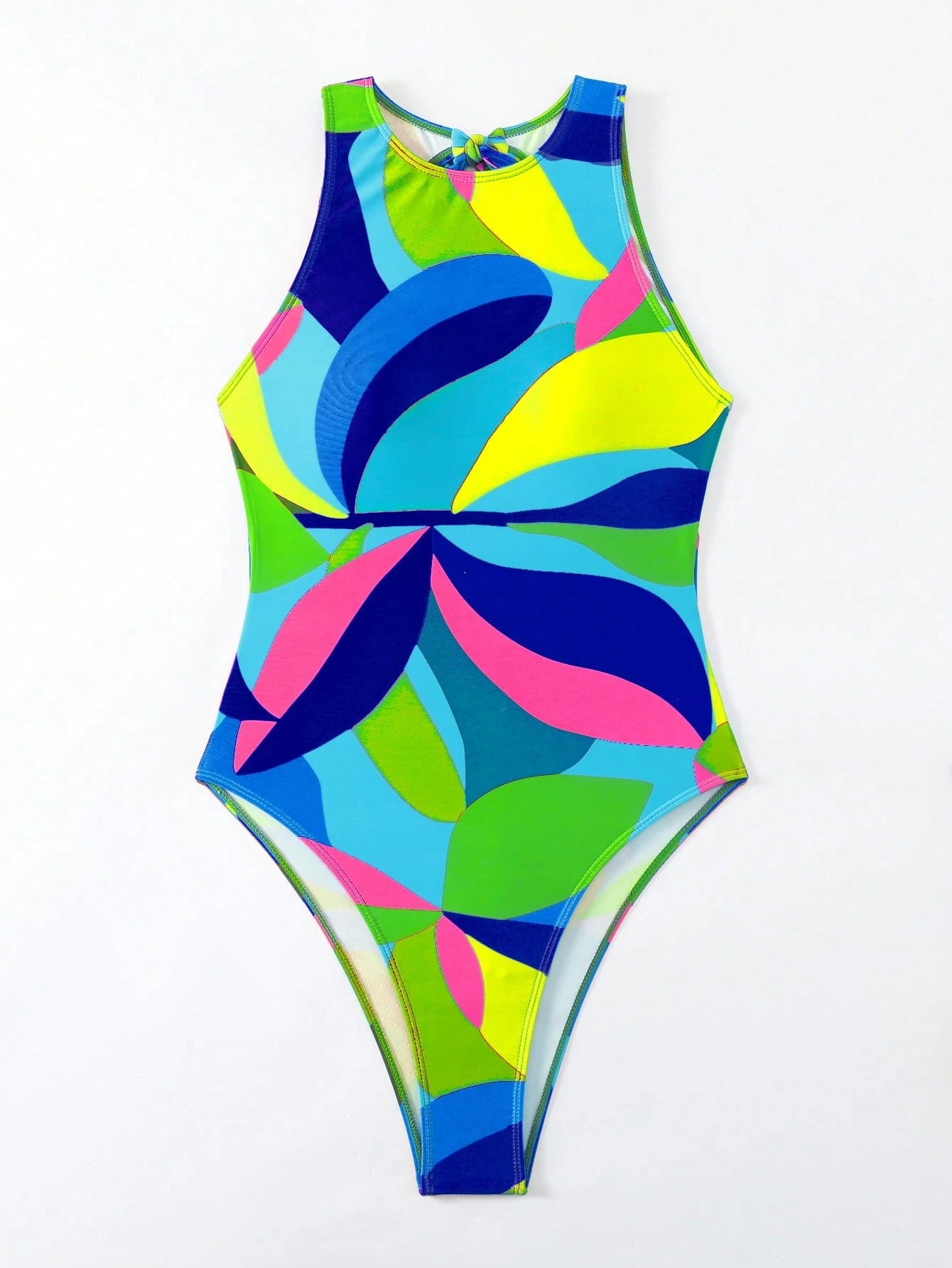 BamGleam Women's Round Neck Sleeveless Printed Fitted One-Piece Summer