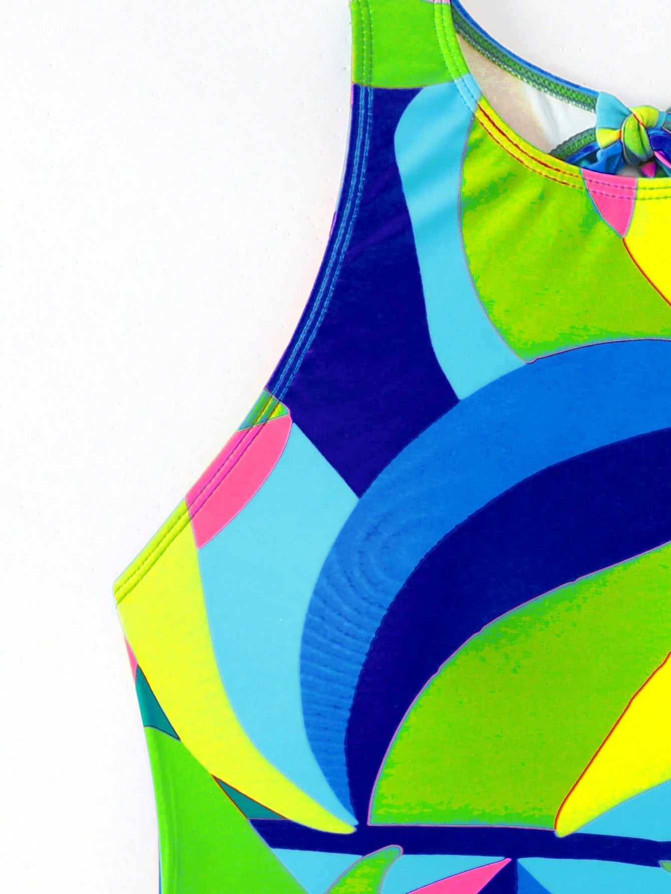 BamGleam Women's Round Neck Sleeveless Printed Fitted One-Piece Summer