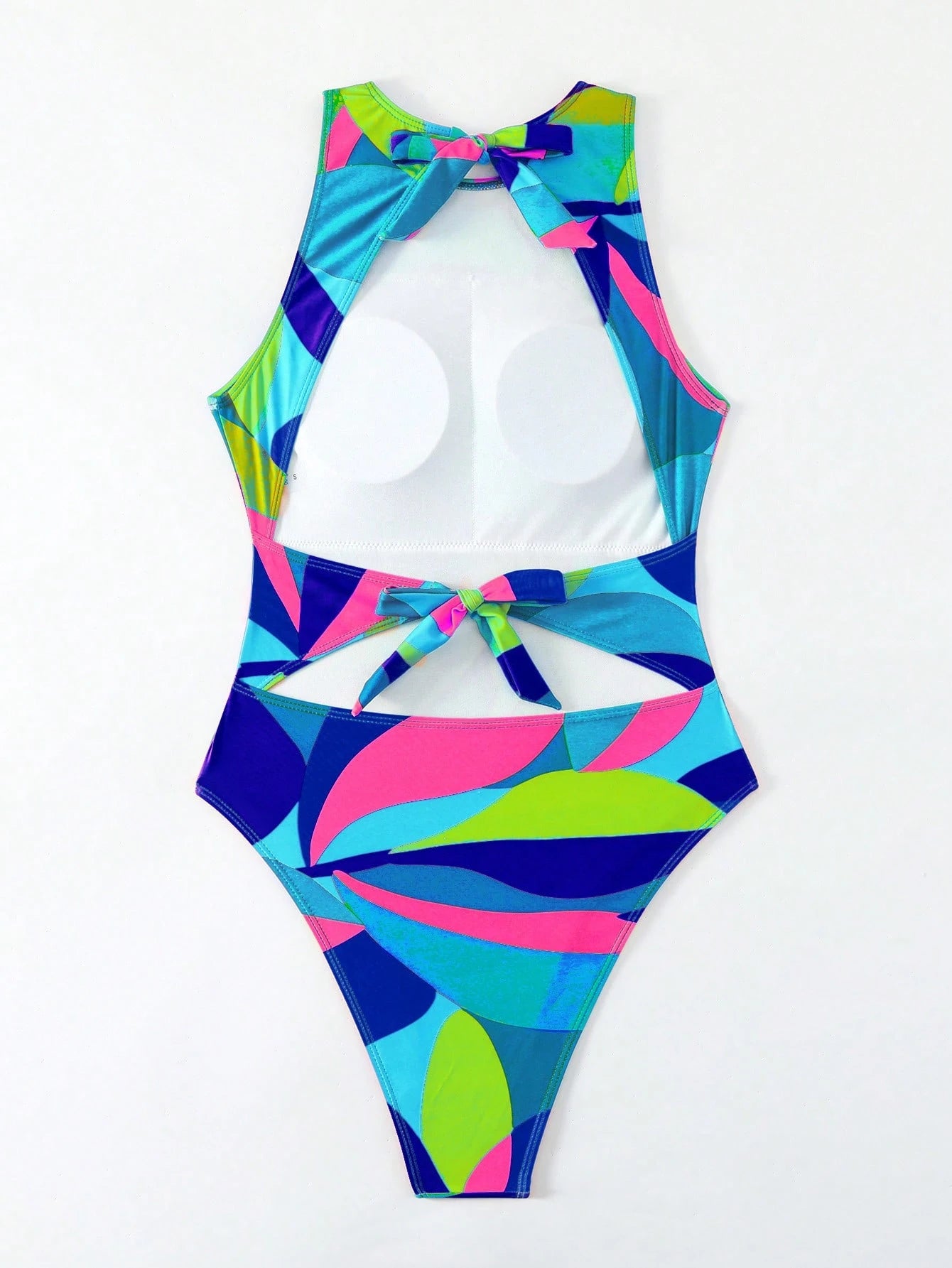 BamGleam Women's Round Neck Sleeveless Printed Fitted One-Piece Summer