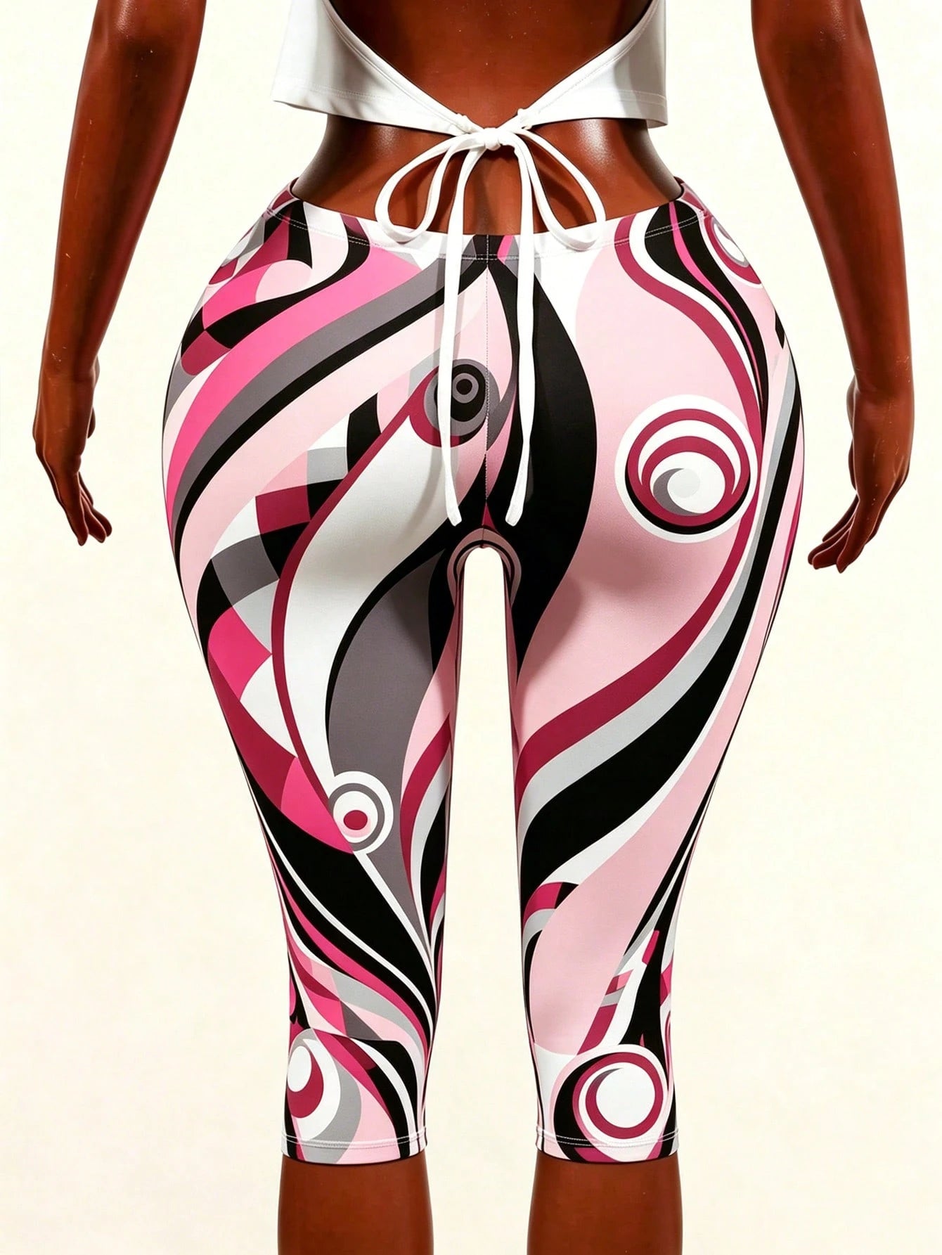BamGleam Women's Summer Sports Geometric Multi-Color Print Low Waist Elastic Tummy Control Butt Lift Slim Fit Casual Y2k Daily Going Out Capri Pants