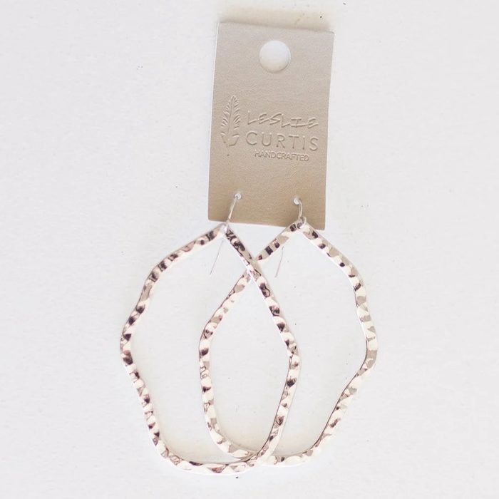 Banks Hammered Silver Asymmetrical Hoop Earrings 2.5 in