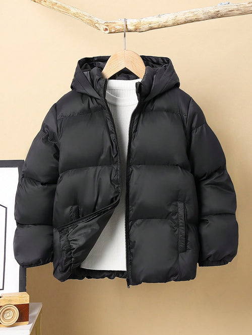 Basic Thickened Hooded Padded Coat For Tween Boys,In Fall/Winter