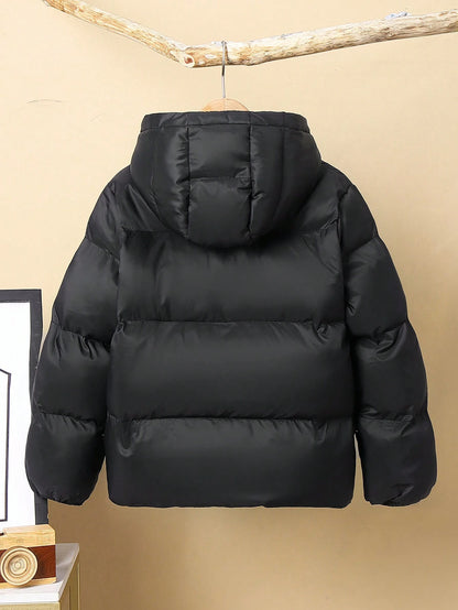 Basic Thickened Hooded Padded Coat For Tween Boys,In Fall/Winter