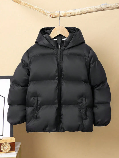 Basic Thickened Hooded Padded Coat For Tween Boys,In Fall/Winter