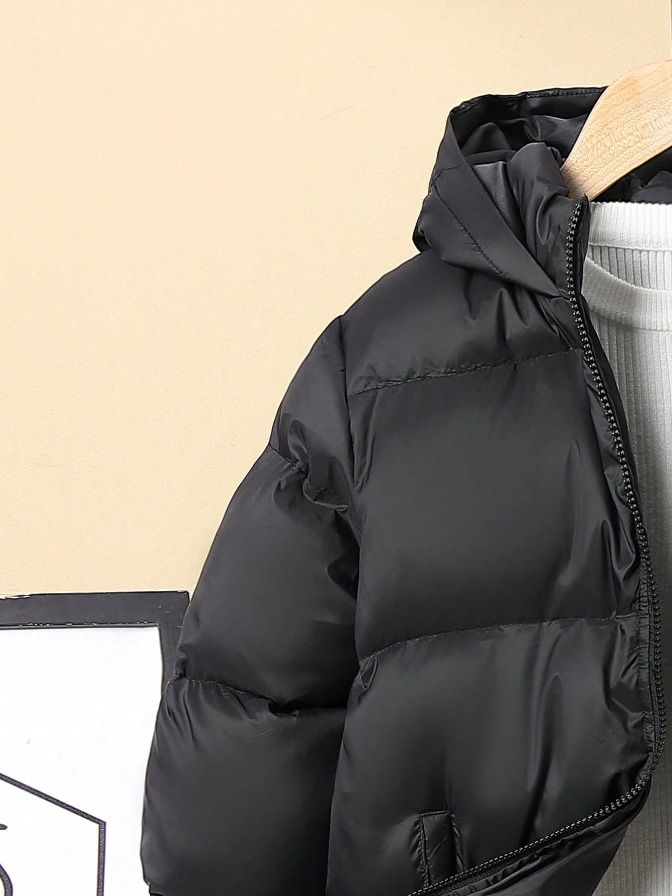 Basic Thickened Hooded Padded Coat For Tween Boys,In Fall/Winter