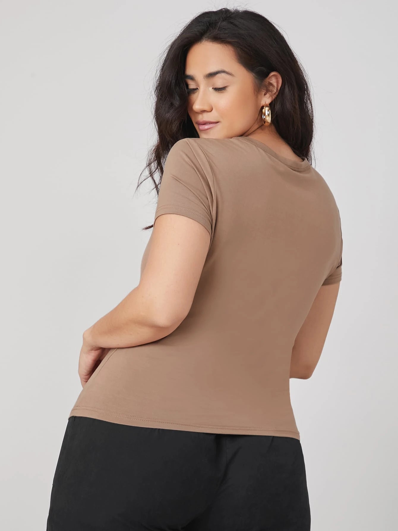 BASICS Plus Round Neck Solid Slim Tee Summer Tops