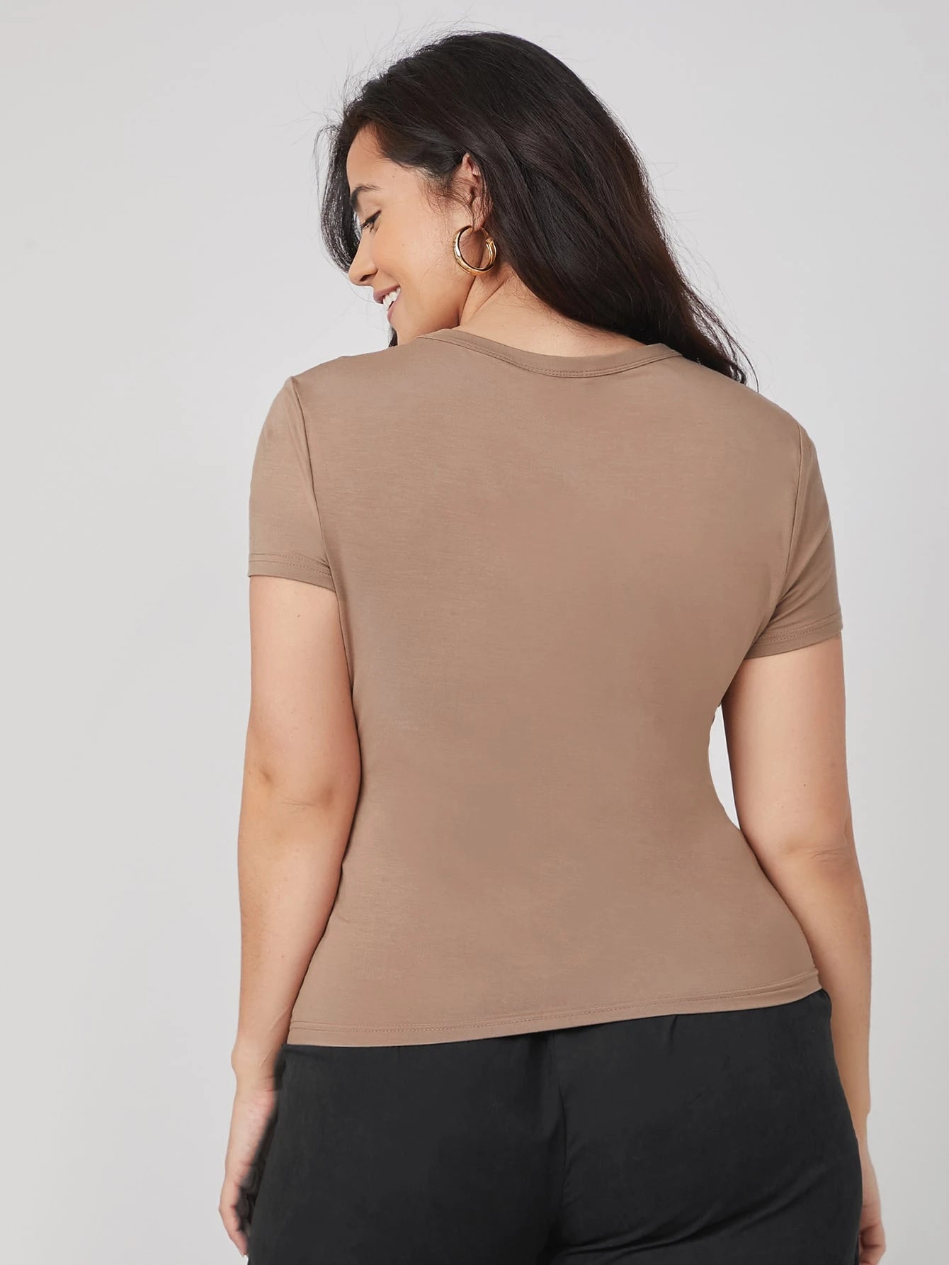 BASICS Plus Round Neck Solid Slim Tee Summer Tops