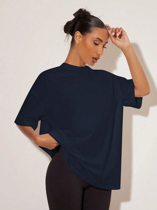 BASICS Women's Summer Solid Color Stand Collar Batwing Short Sleeve Casual T-Shirt Summer For Women