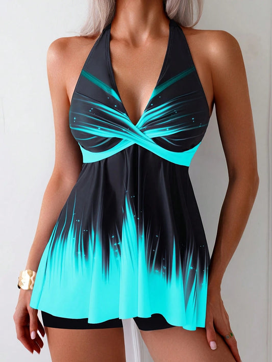 Bathing Suits For Women Casual Knitted Fabric Backless Wrap Summer Vacation Beach Tankini Set