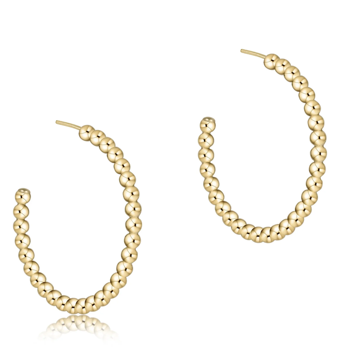Beaded Classic Earrings 1.25 in Post Hoop 3mm Gold