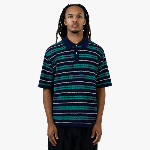 BEAMS 12 Gauge Mesh Polo Shirt / Navy