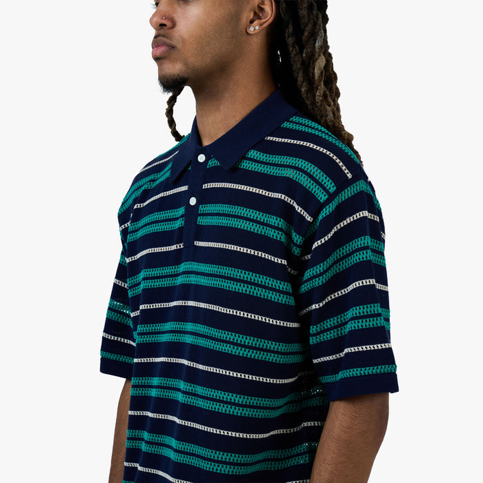 BEAMS 12 Gauge Mesh Polo Shirt / Navy