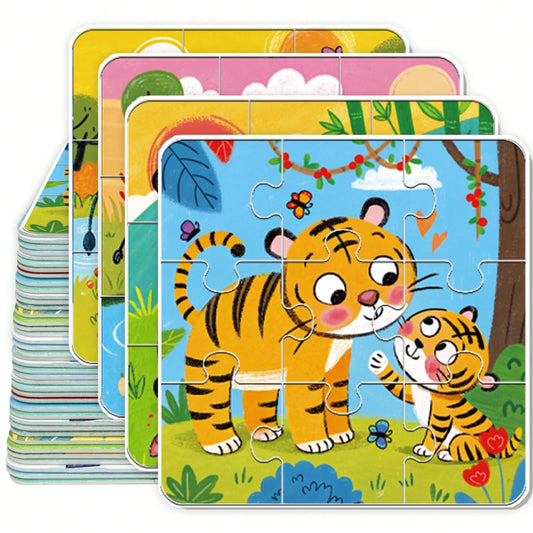 beartale 36pcs DIY Puzzle Set, Featuring Colorful Animal, Dinosaur, And Vehicle Designs, Suitable For Preschool Children, Helps Develop Coordination And Motor Skills. This Puzzle Toy Combines Montesso