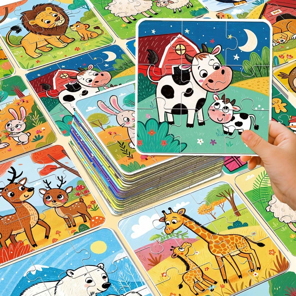 beartale 36pcs DIY Puzzle Set, Featuring Colorful Animal, Dinosaur, And Vehicle Designs, Suitable For Preschool Children, Helps Develop Coordination And Motor Skills. This Puzzle Toy Combines Montesso