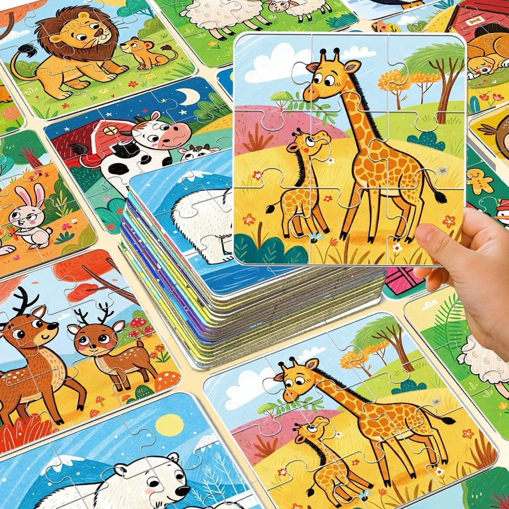 beartale 36pcs DIY Puzzle Set, Featuring Colorful Animal, Dinosaur, And Vehicle Designs, Suitable For Preschool Children, Helps Develop Coordination And Motor Skills. This Puzzle Toy Combines Montesso