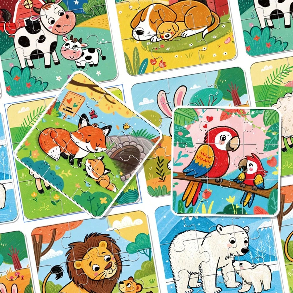 beartale 36pcs DIY Puzzle Set, Featuring Colorful Animal, Dinosaur, And Vehicle Designs, Suitable For Preschool Children, Helps Develop Coordination And Motor Skills. This Puzzle Toy Combines Montesso