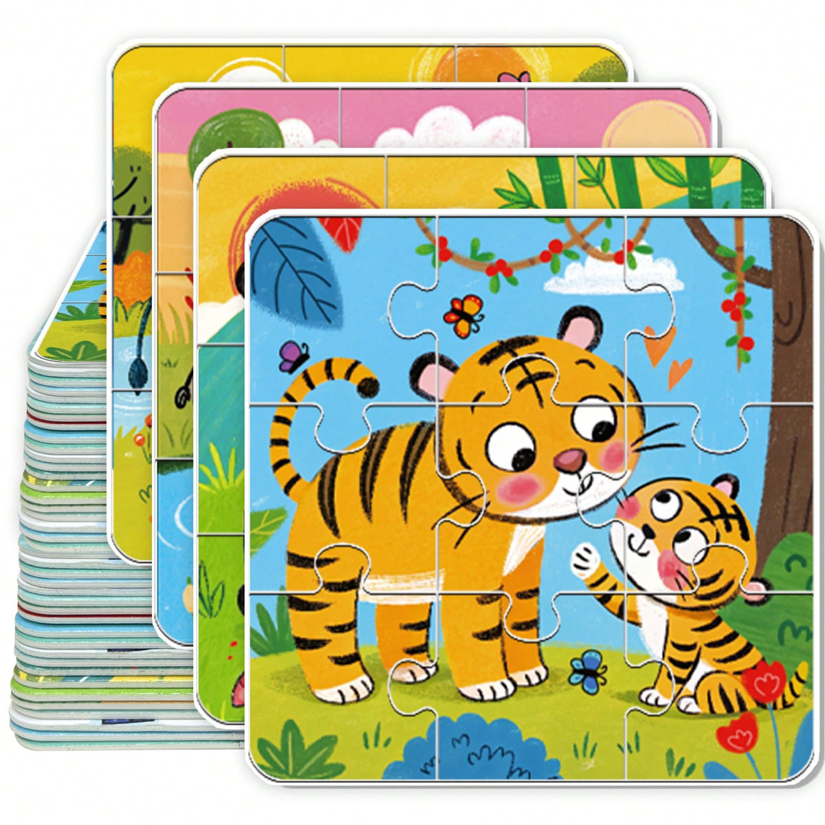beartale 36pcs DIY Puzzle Set, Featuring Colorful Animal, Dinosaur, And Vehicle Designs, Suitable For Preschool Children, Helps Develop Coordination And Motor Skills. This Puzzle Toy Combines Montesso