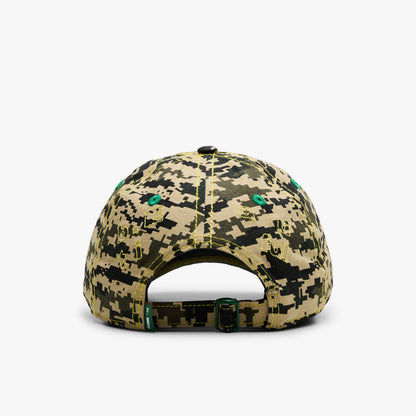 B.eautiful Vapor 6 Panel Hat. Rear view of Mojave digicamo cap showing adjustable closure, woven label, and full embroidered b.Eautiful logo.